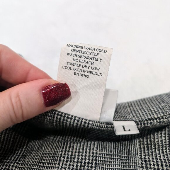 HOT COTTON Boxy Fit Plaid Top L Black White 3/4 Sleeve Mod 60's Vibes Round Neck - Picture 7 of 9